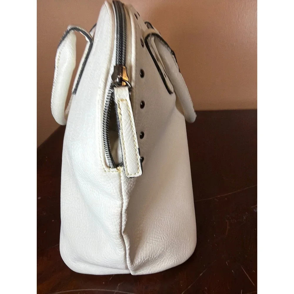 Kenneth Cole‎ Reaction White Studded Pebbled Faux Leather Satchel Handbag